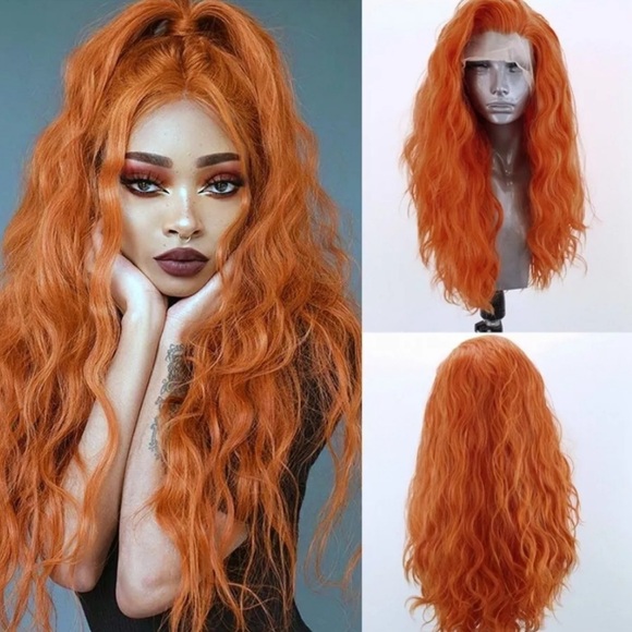 22” ORANGE WAVY Beautiful Lace Front Wig NEW